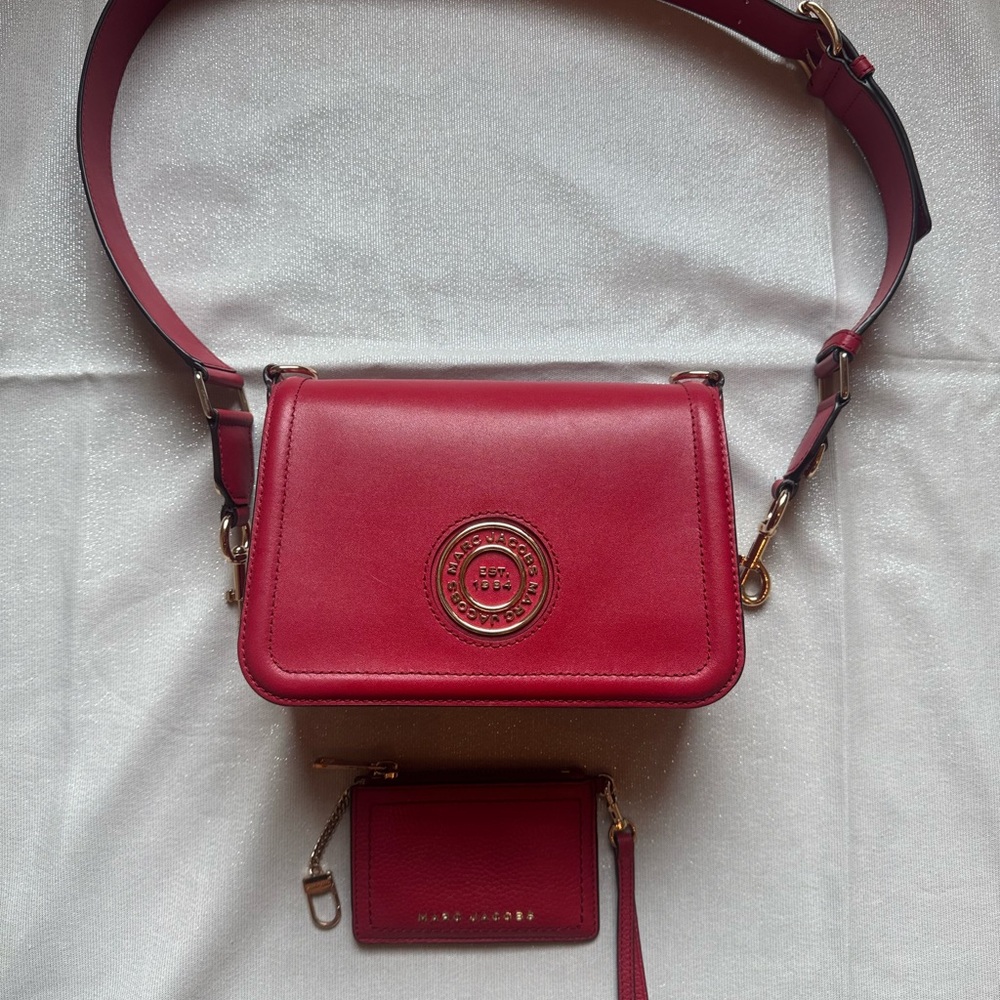 Marc Jacobs Red Leather Crossbody with Card Pouch